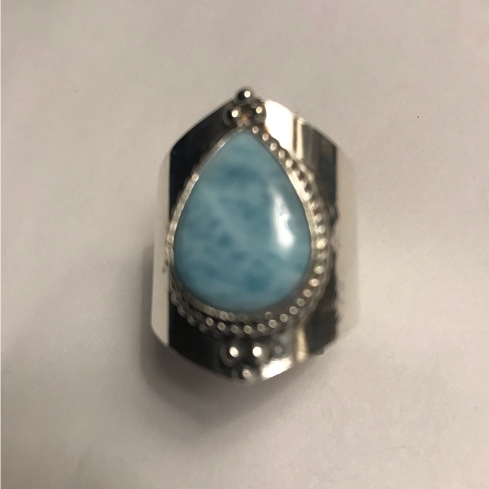 Larimar Stamped 925 Sterling Silver Ring - Picture 2 of 6